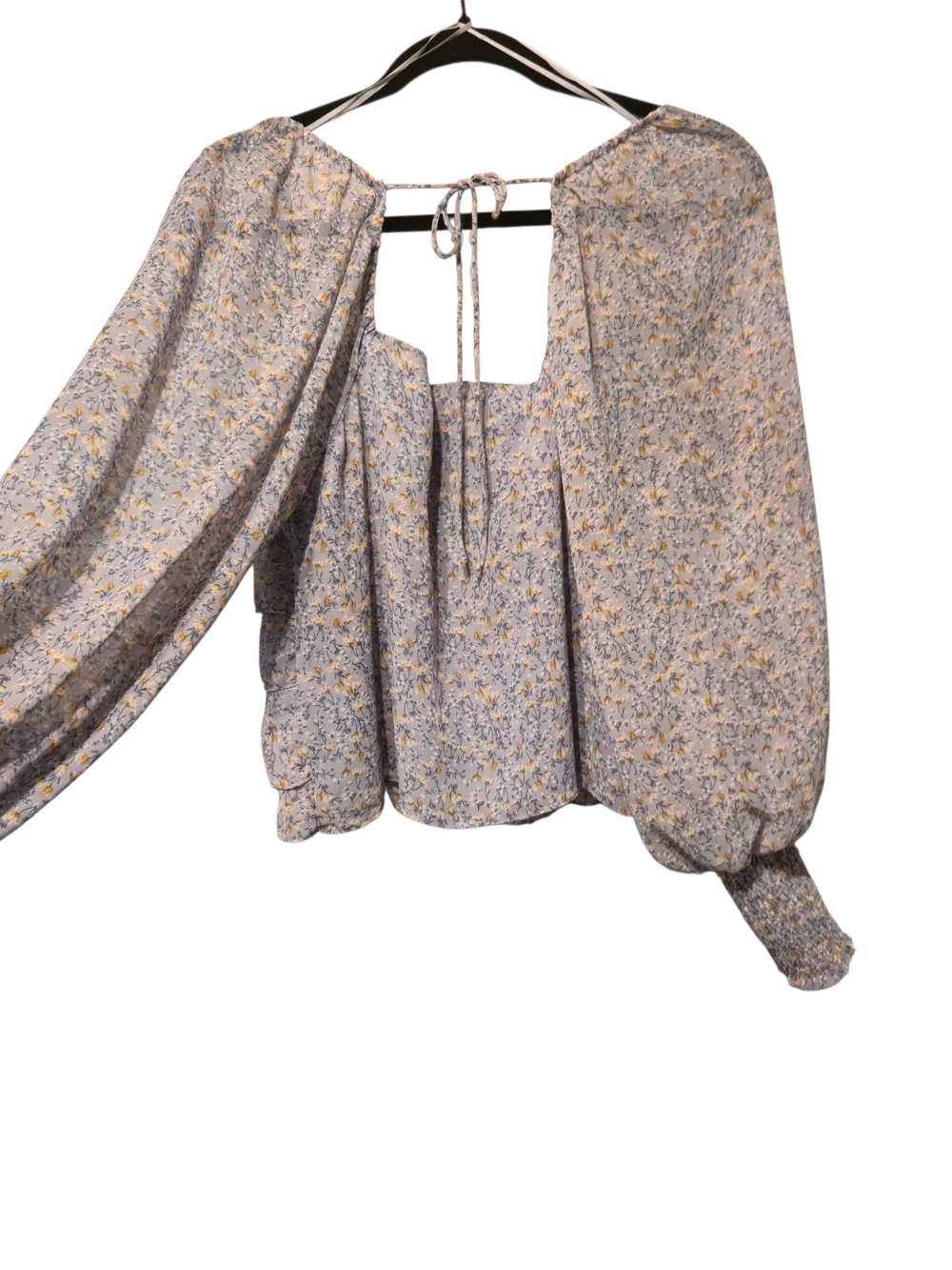 Astr Ruffled Square-Neck Floral Blouse - Light Gray Multi - Picture 3 of 7